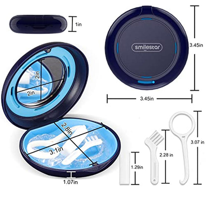 2PCS Retainer Case with Mirror and Adjustable Vent Holes, Compatible with Invisalign - color: Round: White+Blue