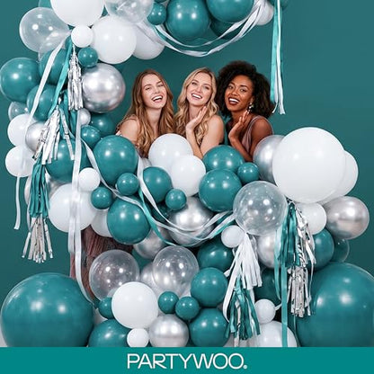 PartyWoo 슬레이트 블루 풍선 140피스 다양한 사이즈 팩 45.7cm(18인치), 30.5cm(12인치), 25.4cm(10인치), 12.7cm(5인치), 네이비 더스티 블루 보헤미안 뉴트럴 풍선 아치 키트, 베이비 샤워, 졸업식, 정글, 바다 생일 파티 장식, 블루-F22 - color: Blue-f22