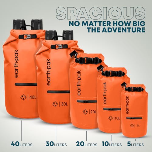 Earth Pak Waterproof Dry Bag with Zippered Pocket - Waterproof Dry Bag Backpack Keeps Gear Dry - color: Orange, size: 10L