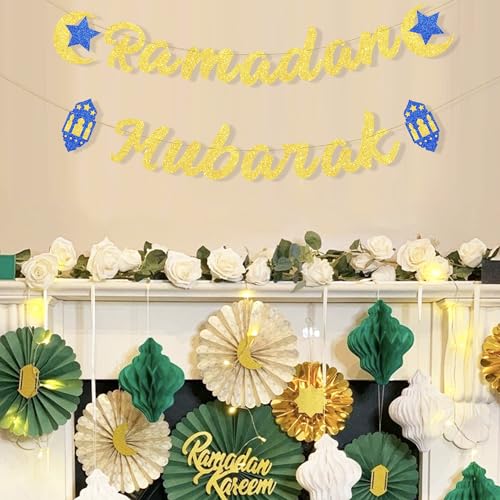 VILIFEVER Ramadan Mubarak Banner Ramadan Decorations for Mantel Fireplace, Muslim Ramadan Kareem Banner Ramadan Photo Backdrop for Home Eid Al Fitr Party Decor