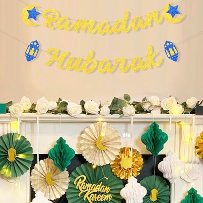 VILIFEVER Ramadan Mubarak Banner Ramadan Decorations for Mantel Fireplace, Muslim Ramadan Kareem Banner Ramadan Photo Backdrop for Home Eid Al Fitr Party Decor