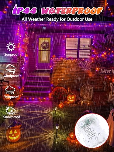 2 Pack 200 LED Battery Operated Halloween Lights, 8 Modes String Lights - color: Orange and Purple, size: 2PK(100LED)