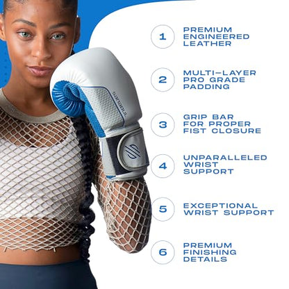 Sanabul Hyperstrike Boxing Gloves for Women, Kickboxing MMA Muay Thai Gloves, Training Sparring Punching Heavy Bag. - color: Blue/White, size: 12 oz