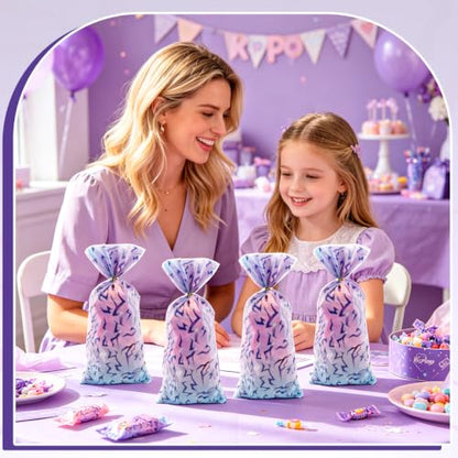 LERCTH Kpop Cellophane Bags with Gradient Abstract Pattern, Iridescent Purple Blue Plastic Treat Bags with Twist Ties for Party Favors - color: Kpop goodie bags 50 packs