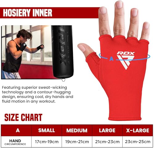 RDX Boxing Hand Wraps Inner Gloves Men Women, Half Finger Elasticated Bandages, Under Mitts Fist Protection, Muay Thai, Kickboxing, MMA, Martial Arts Speed Bag Punching Training - color: Red White, size: Large