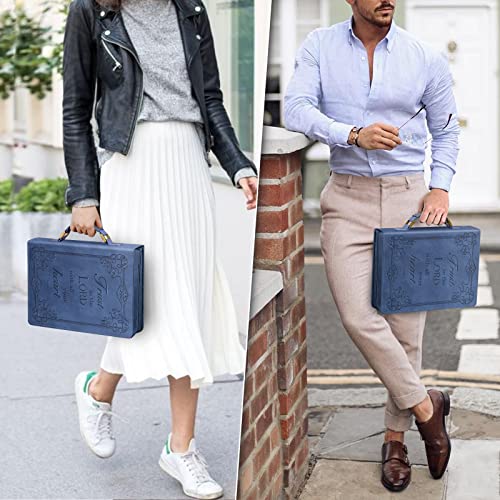 FINPAC Large Classic Bible Cover Vegan Leather Carrying Book Case Church Bag Bible Protective with Handle, Gift for Men, Women, Father, Mother, Friends, Blue - color: Blue