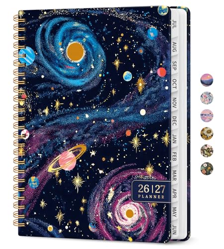Planner 2026–2027, Academic Monthly Weekly Spiral Calendar, July 2026 – June 2027, Hardcover Agenda Notebook with Tabs, 8.5" x 11", Perfect for Students, Teachers, School & Daily Planning - Galactic Swirl - color: D-Galactic Swirl, size: (8.5"x11")a4