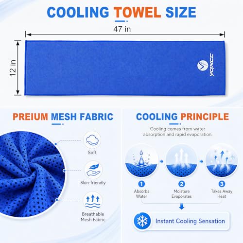 YQXCC 2 Pack Cooling Towels (47"x12"), Ice Cool Towel for Neck & Face | Cooling Neck Wraps, Soft Breathable Microfiber Chilly Towel for Yoga, Golf, Gym, Running, Camping & Hot Weather - color: Dark Blue/Orange