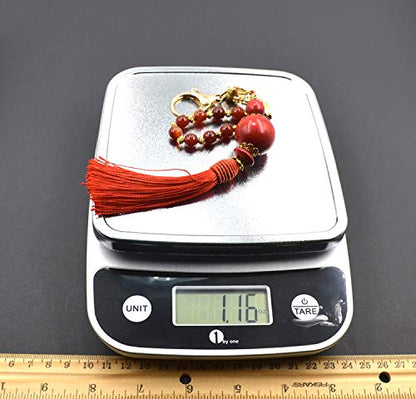 Keychain & Rosary Collection -Car Key Chain-Handbags Holder - color: (8 Mm - Red Agate Stone-gold)