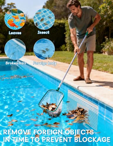 Upgraded Magnetic Pool Skimmer Guard, Skimmer Net Cover Protector to Catch Leaves Debris Insects, New Magnet Design Easy Install & Removable, Prevents Skimmer Clogging Blockage