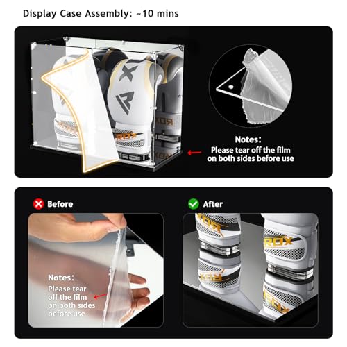 KOLIPI Boxing Glove Display Case with Mirror Back and Base, Clear Acrylic Showcase with Stand for Full Size Boxing Glove, Watch The Video to Assemble (17x8x13 inch, 43x20x33 cm) - size: Boxing Glove Case, 17x8x13 inches