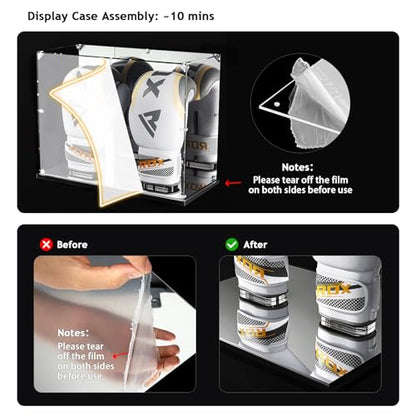 KOLIPI Boxing Glove Display Case with Mirror Back and Base, Clear Acrylic Showcase with Stand for Full Size Boxing Glove, Watch The Video to Assemble (17x8x13 inch, 43x20x33 cm) - size: Boxing Glove Case, 17x8x13 inches