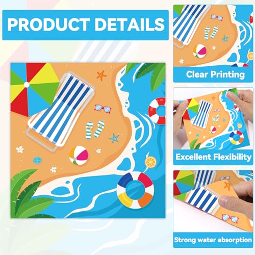 Qyeahkj 48Pcs Summer Beach Paper Plates and Napkins, Hawaiian Beach Theme Party Decorations, Hawaiian Pool Party Supplies, Summer Platters Disposable Tableware for Baby Shower Boys Girls Serves 24 - style: Beach
