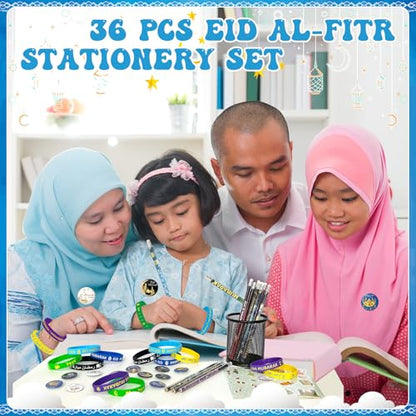 116 Pcs Eid Ramadan Mubarak Gifts Ramadan Stationery Include 36 Ramadan Pencils 36 Wristbands 36 Badges 8 Stickers for Eid Mubarak Party Favor Decor Supplies Ramadan Gift