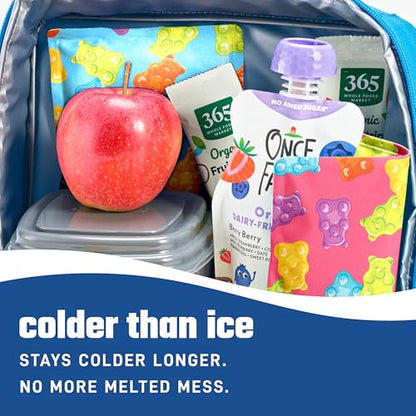 Fit & Fresh Cool Coolers 2 Pack Soft Ice for Lunch Bags, Flexible Stretch Nylon, Durable, Reusable Lunch Box Ice Packs, Soft Ice, Reusable Freezer Packs, Lunch Ice, Easy to Clean, Gummy Bears - color: Gummy Bears (2 Pack), size: Standard