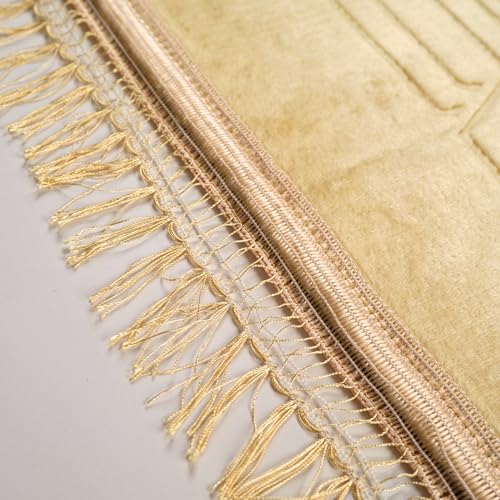 Prayer Rug - Soft Plush Turkish Janamaz Sajada Carpet for Men and Women - Plain Solid Prayer Mat Ramadan Eid Gift - with Prayer Beads - Luxury Floral Stamp, Dark Yellow - color: Dark Yellow
