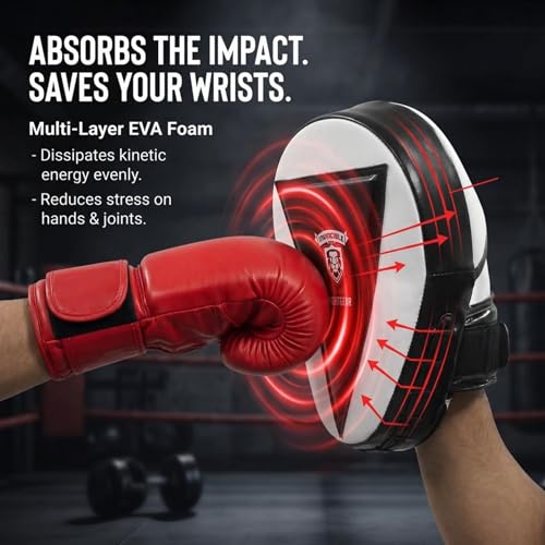 Invincible Fight Gear Curved Boxing Pads & Focus Mitts (Pair) – Durable Synthetic Leather Punching Mitts for MMA & Muay Thai – Shock-Absorbing Gear with Secure Adjustable Straps
