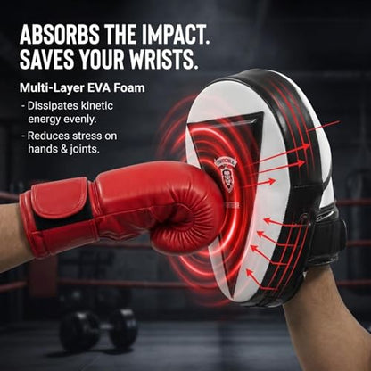 Invincible Fight Gear Curved Boxing Pads & Focus Mitts (Pair) – Durable Synthetic Leather Punching Mitts for MMA & Muay Thai – Shock-Absorbing Gear with Secure Adjustable Straps