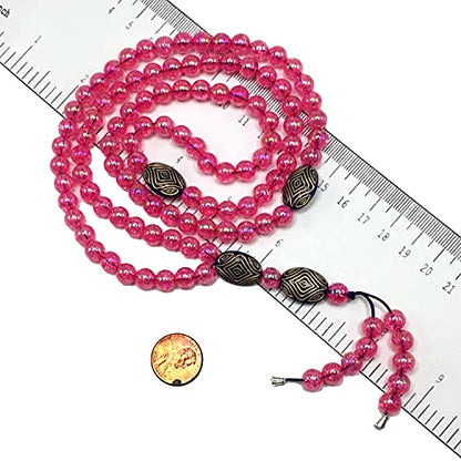 -8MM -99 BEADS NECKLACE DHIKR TASBIH COLLECTION- Imitation Acrylic MUSLIM Beads-Tesbih-Tasbih-Tasbeeh-Misbaha-Masbaha-Subha-Sebha (Shiny Pink) - color: Shiny Pink
