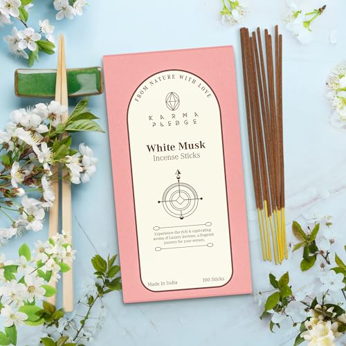 KarmaPledge White Musk Incense Sticks, Burn Time 45-60 Min, 100 Sticks - color: White Musk