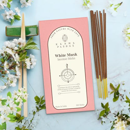 KarmaPledge White Musk Incense Sticks, Burn Time 45-60 Min, 100 Sticks - color: White Musk