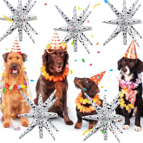 6 Pcs Spots Star Foil Balloons One-Piece 14-Pointed Star Balloon 4D Starburst Cone Mylar Balloon 22inch Christmas Birthday Wedding Wedding Anniversary Party Supplies (Spots) - color: 22 Inches Spots