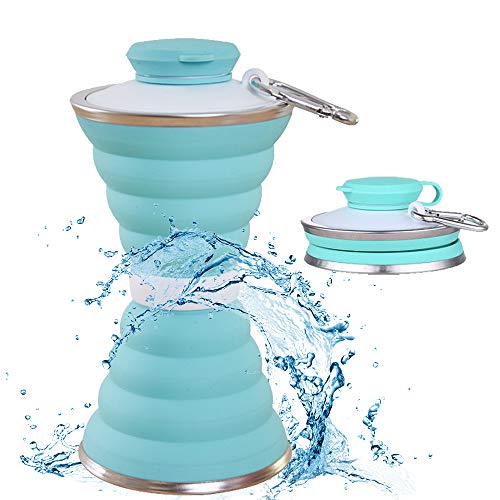 Collapsible Water Bottle, Camping Cup With Carabiner, Reuseable Silicone Foldable Leak Proof Portable Sports Travel Water Bottles For Outdoor, Travel Gym Hiking, BPA Free, Cycling Cups with Carabiner - color: Green