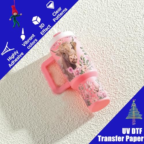 6 PCS Cow Flower UV DTF Stickers, UV DTF Cup Wrap for 40oz | Vibrant washable UV DTF cup wrap transfers with strong adhesion for glass cups, mugs and smooth hard surfaces - style: Cow Flower