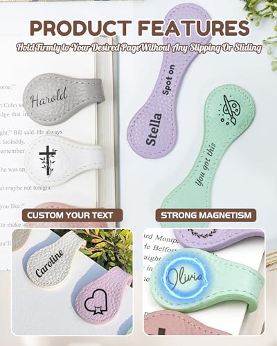 Personalized Magnetic Leather Bookmark Custom Engraved Name Text Bookmarks Customized Magnet Book Marks for Women Men Book Lovers Readers Travelers (Colorful) - color: Colorful
