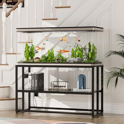 Urban Deco 55-75 Gallon Fish Tank Stand with Power Outlets, 900LBS Capacity Aquarium Stand, Metal Fish Tank Stand Dual-Layer Design Terrarium Stand, Black - color: Black with Outlet, size: 55-75 Gallon