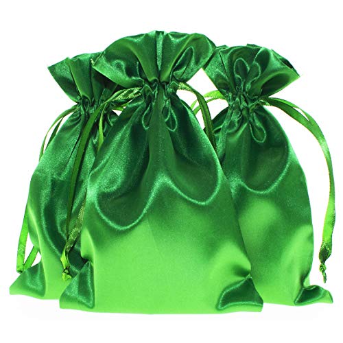 5" x 8" Green Satin Gift Bags, Jewelry Bags, Wedding Favor Drawstring Bags Baby Shower Christmas Gift Bags 50 per Pack - color: Green - 5 x 8 Inch (Pack of 50)