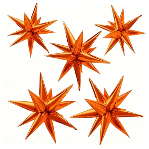 60Pcs Orange Star Balloons Foil Explosion Mylar Balloon 12 Point Spike Ballons Metallic Photo Backdrops for Christmas Halloween Thanksgiving Wedding Anniversary Birthday Fall Theme Party Decorations - color: Orange