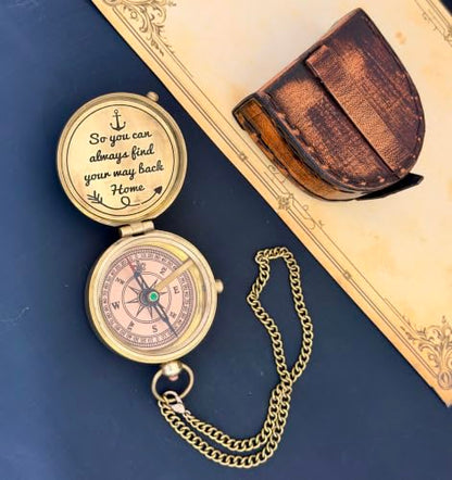 Brass Compass - So You can Always find Your Way Back Home - Engraved Compass - Personalized Compass - Anniversary Mens Gift - Graduation Gift - Gift for Boys/Mens