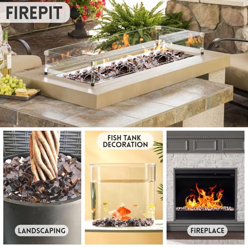 10 Pounds Fire Pit Glass, Copper Reflective Tempered Glass Rocks, High Luster, Fit for Natural and Propane Fire Pit Table, Fireplace and Landscaping | Firepit Glass Rock,High Luster, Fit for Natural and Propane Fire Pit Table, Fireplace and Landscaping -
