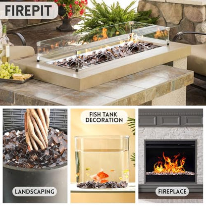 10 Pounds Fire Pit Glass, Copper Reflective Tempered Glass Rocks, High Luster, Fit for Natural and Propane Fire Pit Table, Fireplace and Landscaping | Firepit Glass Rock,High Luster, Fit for Natural and Propane Fire Pit Table, Fireplace and Landscaping -