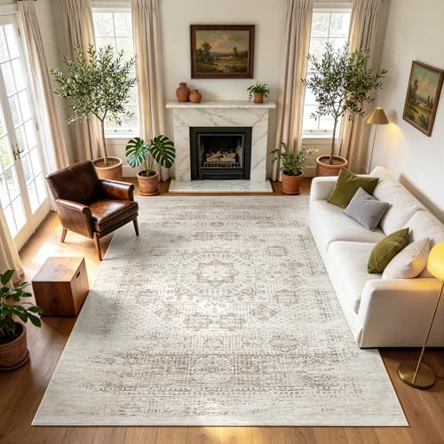 8x10 Boho Washable Area Rug for Living Room,Bedroom,Dining Room-Beige Brown - color: Brown-faint-yellow, size: 8' x 10' (Rectangular)