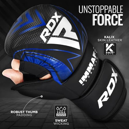 RDX IMMAF Approved Sparring Grappling Gloves, Professional Grade Hybrid Design for Competition Level and Training, Ventilated Open Palm, Adjustable Wrist Straps, Martial Arts Muay Thai, Men Women - color: Blue, size: Medium