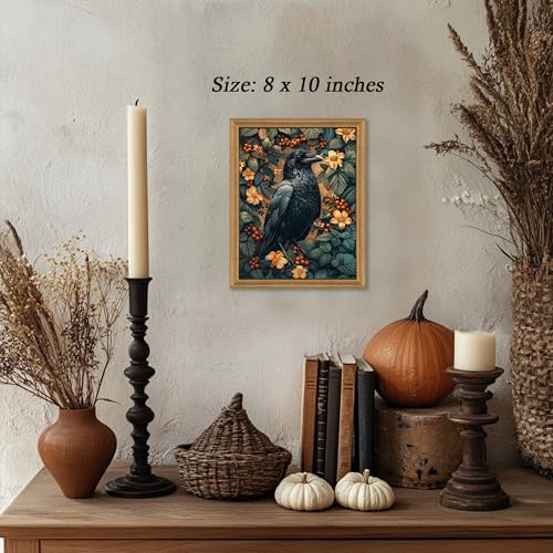 ICHZUMW Framed William Morris Raven Dark Academia Canvas Wall Art 8x10 In - color: Dark Raven, size: 10"L x 8"W