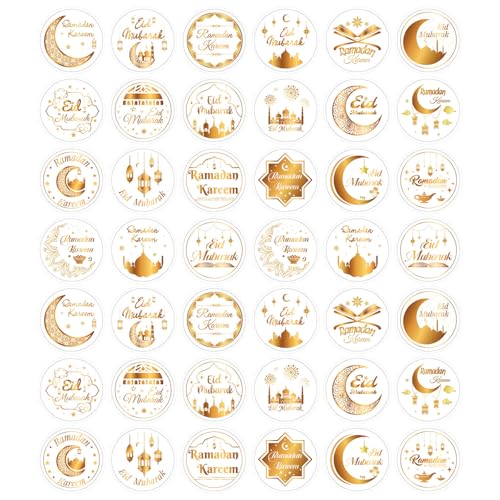 420pcs Eid Mubarak Stickers, 3.8cm/1.5in Round Self-Adhesive Ramadan Islamic Muslim Stickers Ramadan Kareem Labels for Party Favors Gift Wrapping & Celebration Decor Supplies