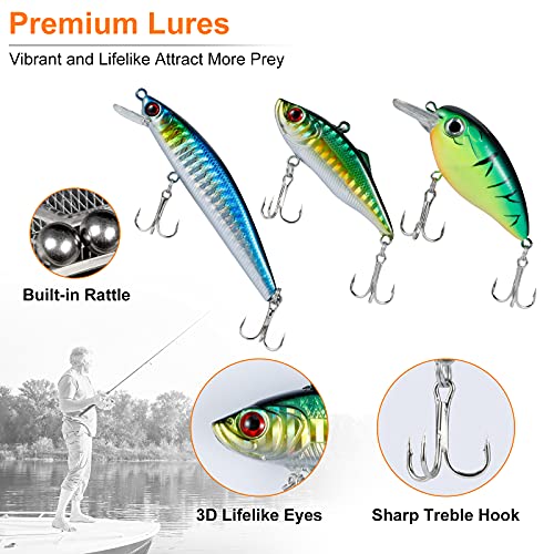PLUSINNO Fishing Lures Fishing Tackle Box Fishing Gifts for Men, Bass, Trout Fishing Accessories Kit for Saltwater & Freshwater Fishing Gear Including Topwater Lures, Hooks, Spinnerbaits - color: 108PCS tackle box