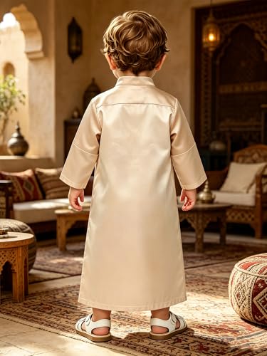 FEESHOW Little Boys Arabic Muslim Thobe Toddler Baby Kaftan Robe Islamic Traditional Festival Party Wear - color: Champagne, size: 0-3 Months