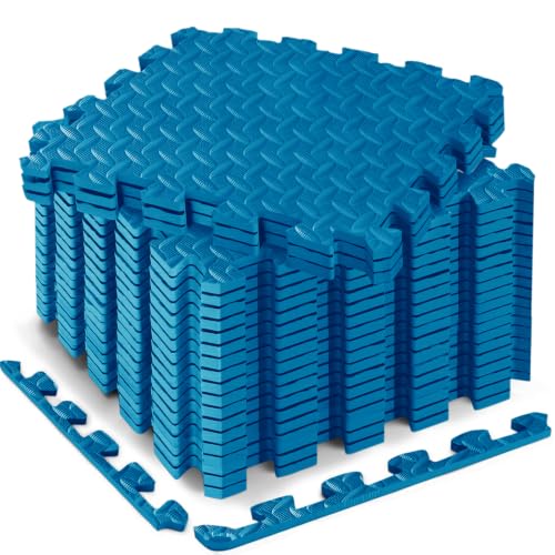 18 Pcs EVA Foam Floor Tiles, Puzzle Exercise Mat Set for Gym | Cover 18 sqft with 12.6" x 12.6" x 0.4" interlocking tiles for home gyms, garages and workout equipment - color: Sky Blue