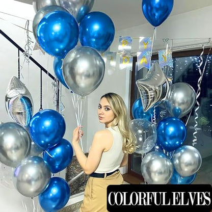 12 Inch 100 Pcs Latex Metallic Chrome Balloons Helium Shiny Thicken Balloons Party Decoration (Blue) - color: Blue