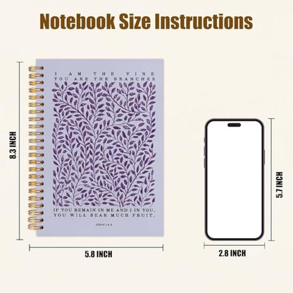 Likjad Christian Spiral Notebook Journal 5.5x8.3, Botanical Bible Scripture Journals for Writing, Religious Christian Gifts for Women, Bible Verse Hardcover Notebooks for Note Taking（Purple - color: Botanical Bible Five