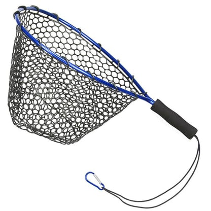 Short Handle Rubber Fishing Landing Net, 19.7" Lightweight Aluminum Frame, Portable EVA Foam Handle Trout Net for Kayak Stream Catch and Release, Hook-Friendly Rubber Netting Landing Net - color: BLUE