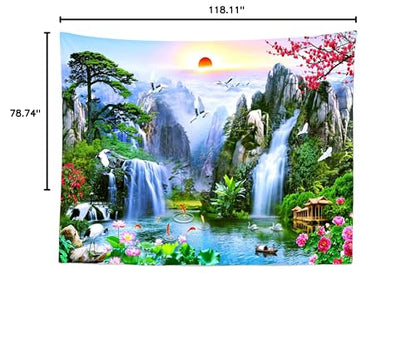 BELECO 10x6.5ft Fabric Fairyland Mountain Lake Photography Backdrop Waterfalls Swans Fish Flowers Dreamy Natural Landscape Painting Background Wall Murals Home Decor Kids Adults Portrait Photoshoot - size: 10x6.5FT