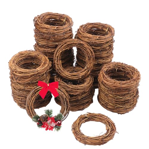 35 Pcs 4 Inch Natural Grapevine Wreath Set, Natural Rattan Wreath,Hand-Woven 4 Inch Vine Branch Wreaths, Perfect for DIY Crafts, Christmas Decorations, and Wedding Supplies - size: 35 Pcs 4 Inch