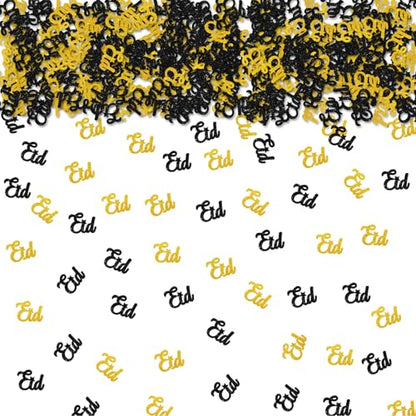 100pcs Eid Mubarak Confetti, Gold Glitter Ramadan Kareem Table Confetti for Muslim Islamic Party, Eid Paper Cut Outs, Holiday Festival Birthday Party Table Decoration - style: Eid-Black&Gold