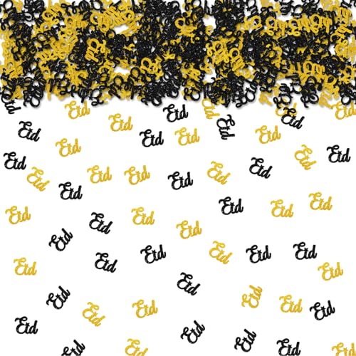 100pcs Eid Mubarak Confetti, Gold Glitter Ramadan Kareem Table Confetti for Muslim Islamic Party, Eid Paper Cut Outs, Holiday Festival Birthday Party Table Decoration - style: Eid-Black&Gold