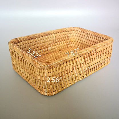 Handmade Rectangle Wicker Fruit Box Rattan Tray Magazine Organizer and Small Objects Container Serving Basket (Small) - size: Small